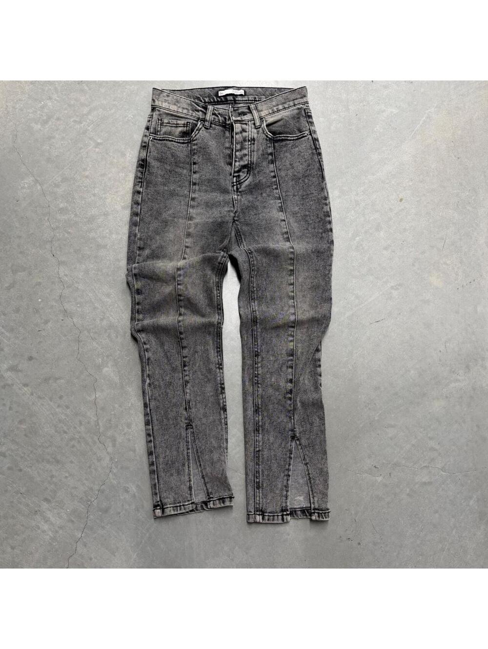 SO Super High Rise Straight Jeans Women's Size 5/27 Black Front Seam Slit Hem